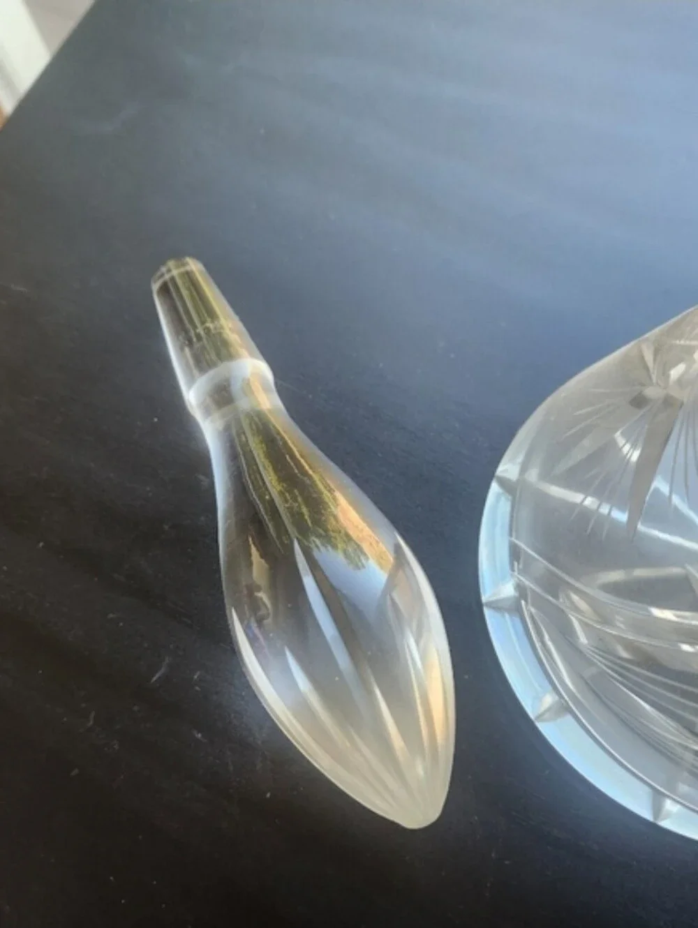 Vintage Cut Crystal Decanter | Tall Conical Body | Starburst Fan Cuts | Elongate